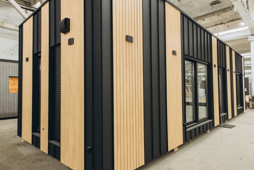 Modern modular house under construction in a factory photo