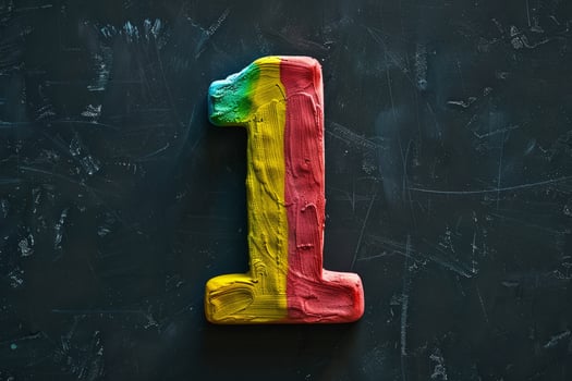 A colorful number 1 is painted on a black chalkboard photo