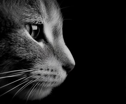 Cat gazing thoughtfully in soft black and white contrast photo