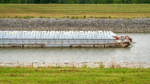 barge on the Chain of Rocks Canal of Mississippi River above St Louis photo