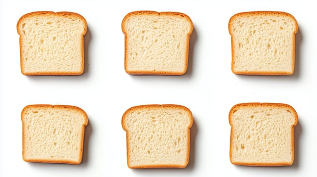 Slices of white bread arranged in a grid on a white surface, perfect for sandwiches and toasting photo
