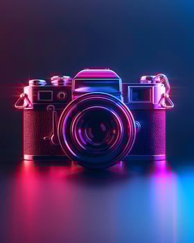 Vintage Camera with Neon Lights, Retro Photography Equipment photo