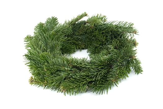 Green Pine Wreath Isolated on White Background for Holiday Decoration photo