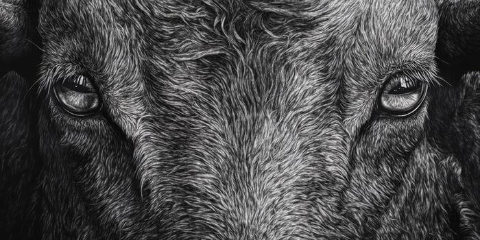 Intense Close-Up of a Cow's Face Showcasing Intricate Fur Texture and Expressive Eyes Capturing the Essence of Farm Life in Stunning Detail photo