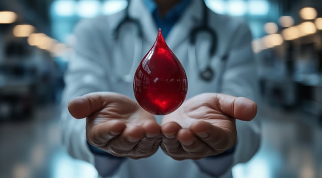 Blood Donor Month, a drop of blood, created with the help of technology. photo