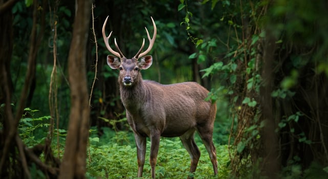 Majestic deer in lush forest habitat for wildlife and nature conservation themes photo