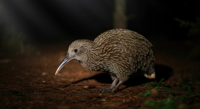 Nocturnal kea in forest habitat under soft light rays photo