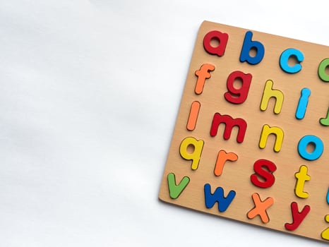 Colorful wooden alphabet letters on board photo