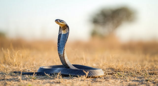 Majestic cobra in natural habitat on sunlit earthy terrain photo