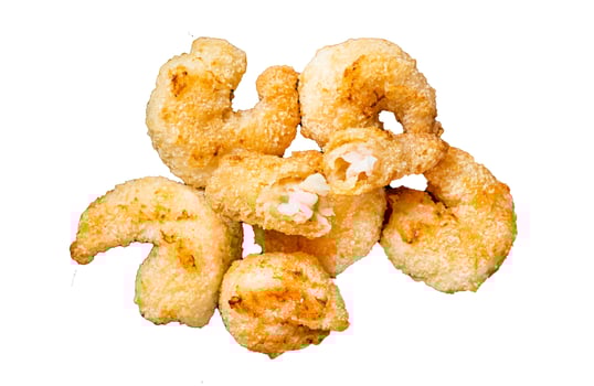 Fried Crispy Shrimps Prawns Isolated on white background, top view. photo