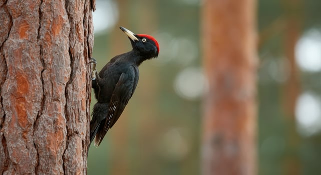 Black woodpecker in a pine forest setting photo