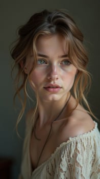 Large portrait of young smiling beautiful woman, female image photo