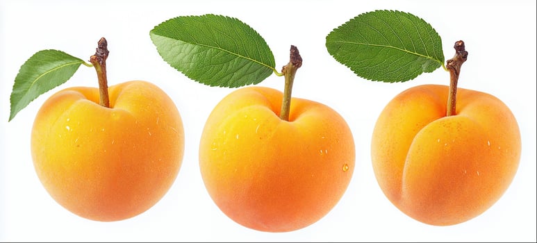 Apricot with leaf isolated on white background, hight detailed upscaled image photo