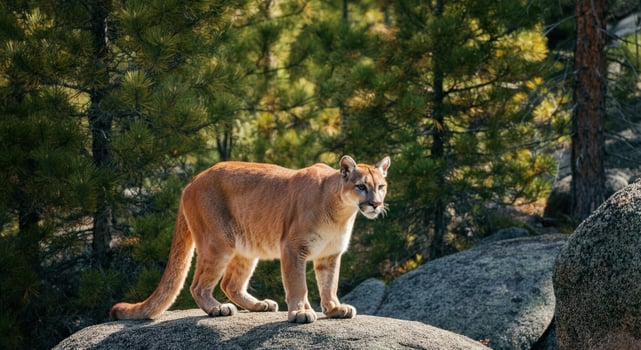 Majestic cougar in forest habitat, wildlife conservation in north american wilderness photo