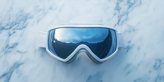 Stylish White Ski Goggles Reflecting a Winter Landscape photo