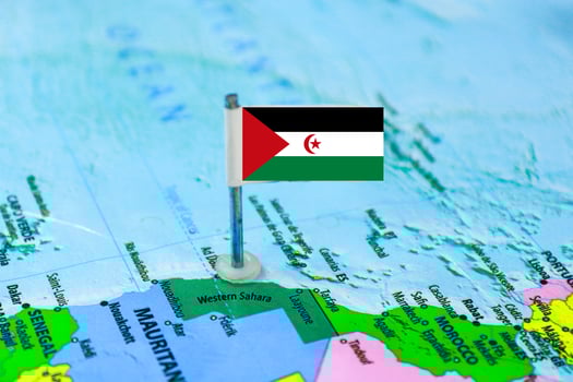 Western Sahara Flag Over World Map, Selectiove Focus photo