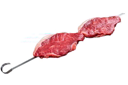 Ready for cooking raw picanha barbecue skewer. Isolated, white background. photo