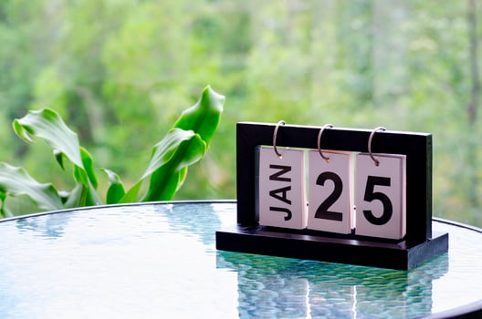 25 January calendar table with blurred nature background. With customizable space for text or ideas photo