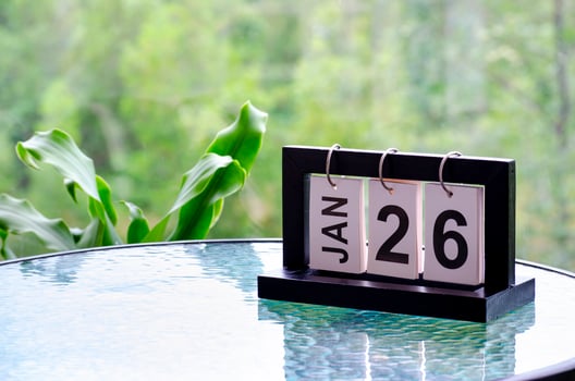 26 January calendar table with blurred nature background. With customizable space for text or ideas photo