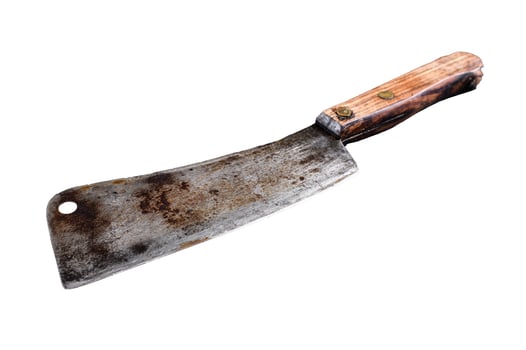 Vintage butcher cleaver with wooden handle. Isolated on white background. photo