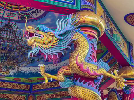 Dragon statue,dragon symbol,dragon Chinese is a beautiful Thai and Chinese architecture of shrine, temple.Symbol of good luck and prosperity during the Chinese New Year celebrations. photo