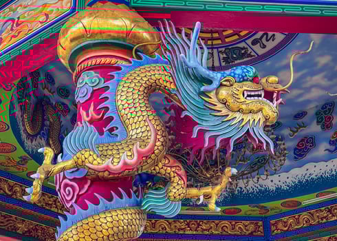 Dragon statue,dragon symbol,dragon Chinese is a beautiful Thai and Chinese architecture of shrine, temple.Symbol of good luck and prosperity during the Chinese New Year celebrations. photo