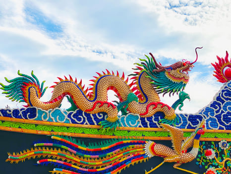 Dragon statue,dragon symbol,dragon Chinese is a beautiful Thai and Chinese architecture of shrine, temple.Symbol of good luck and prosperity during the Chinese New Year celebrations. photo