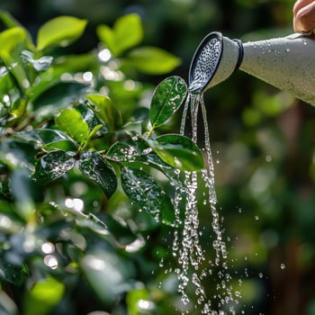 Watering plants with a watering can on a sunny day photo