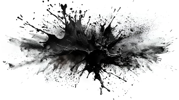 Abstract black in splash, paint, brush strokes, stain grunge isolated on white background, Japanese stylE photo