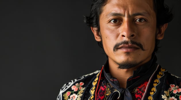 Portrait of a young handsome mexican man in national clothing photo