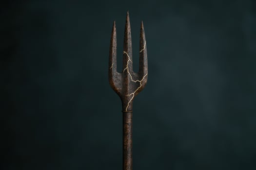 Rustic metal fork against dark background photo