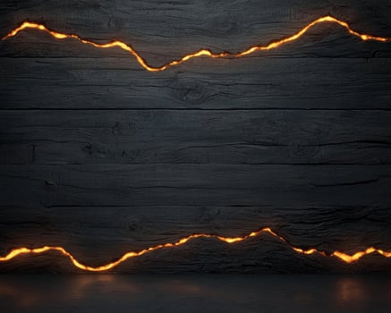 Glowing lightning bolt pattern on dark wooden background photo
