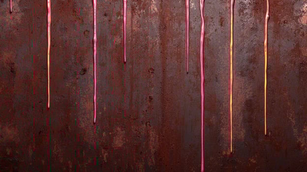 Vibrant abstract paint drips on rusty metal surface photo