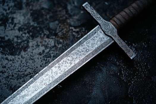 Ornate medieval sword with intricate engraved design photo