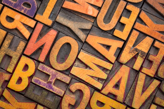 background of vintage letterpress wood type printing blocks photo