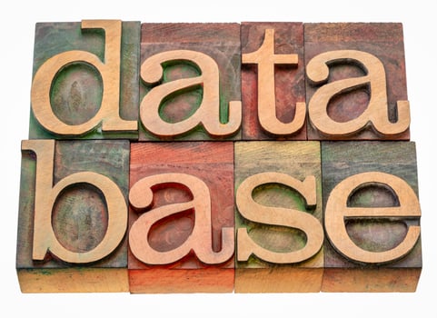 database isolated word abstract in vintage letterpress wood type photo