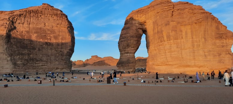 Al Ula, Saudi Arabia, 29 Nov 2024 - A beautiful view of the Elephant Rock site in Al-Ula, Madain Saleh. Tourists are also there to see the elephant rock. photo