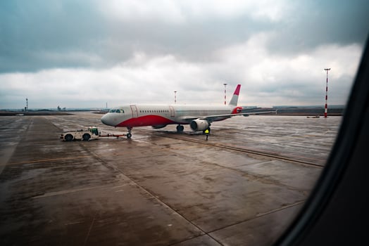 View through window of aircraft during flight photo