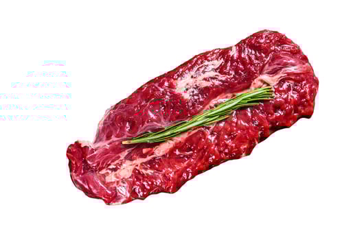 Butchers choice raw steak Onglet Hanging Tender beef meat Isolated on white background, top view. photo