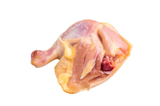 A fresh, raw chicken leg from an eco farm, ready to be cooked into a delicious meal, isolated on white background photo