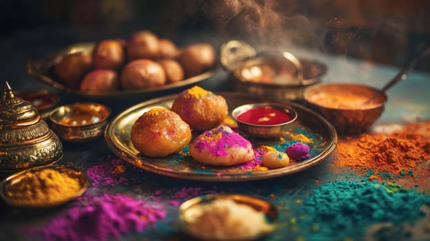 Holi Festival Vibrant Indian Sweets Colors Festive Food Photography photo