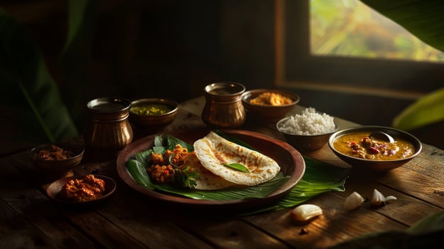 Authentic South Indian Breakfast Dosa Idli Vada Sambar Chutney photo