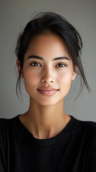 Portrait of a woman with natural beauty and soft lighting, showcasing confidence and tranquility photo