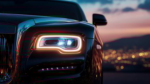 Premium Headlights of a Luxury Car Blaze Through Darkness photo