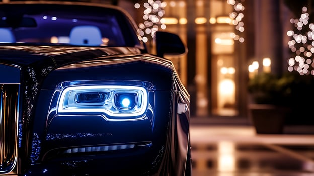 Stunning Luxury Car Headlights Illuminate the Pitch-Black Night photo