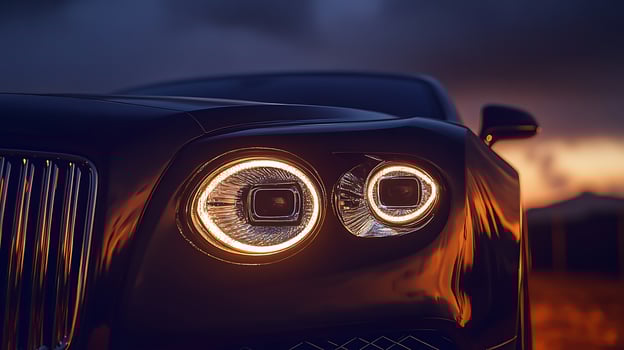 Glowing Luxury Car Headlights Cutting Through the Night Darkness photo