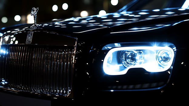 Close-Up of Premium Luxury Car Headlights in the Darkness photo