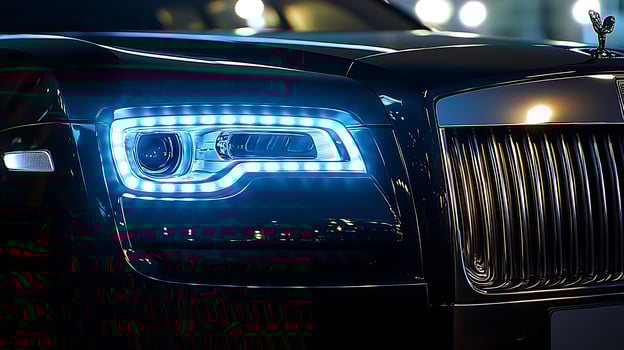 Stylish Headlights on Luxury Cars Shine Amidst the Darkness photo