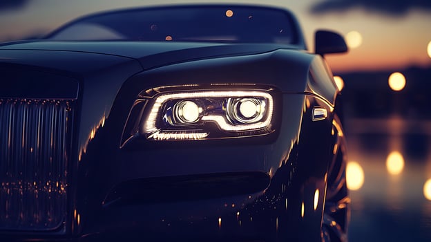 Gleaming Luxury Car Headlights Light Up a Dark Night photo