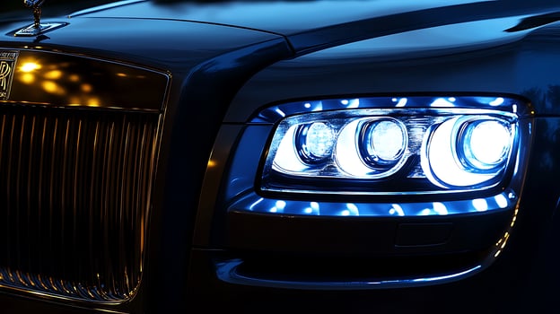 Stunning Glow of Luxury Car Headlights Under Midnight Stars photo